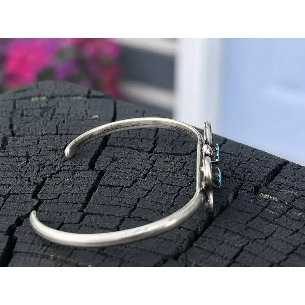 VTG Native American Zuni Sterling Silver Turquoise Butterfly Child Cuff Bracelet
